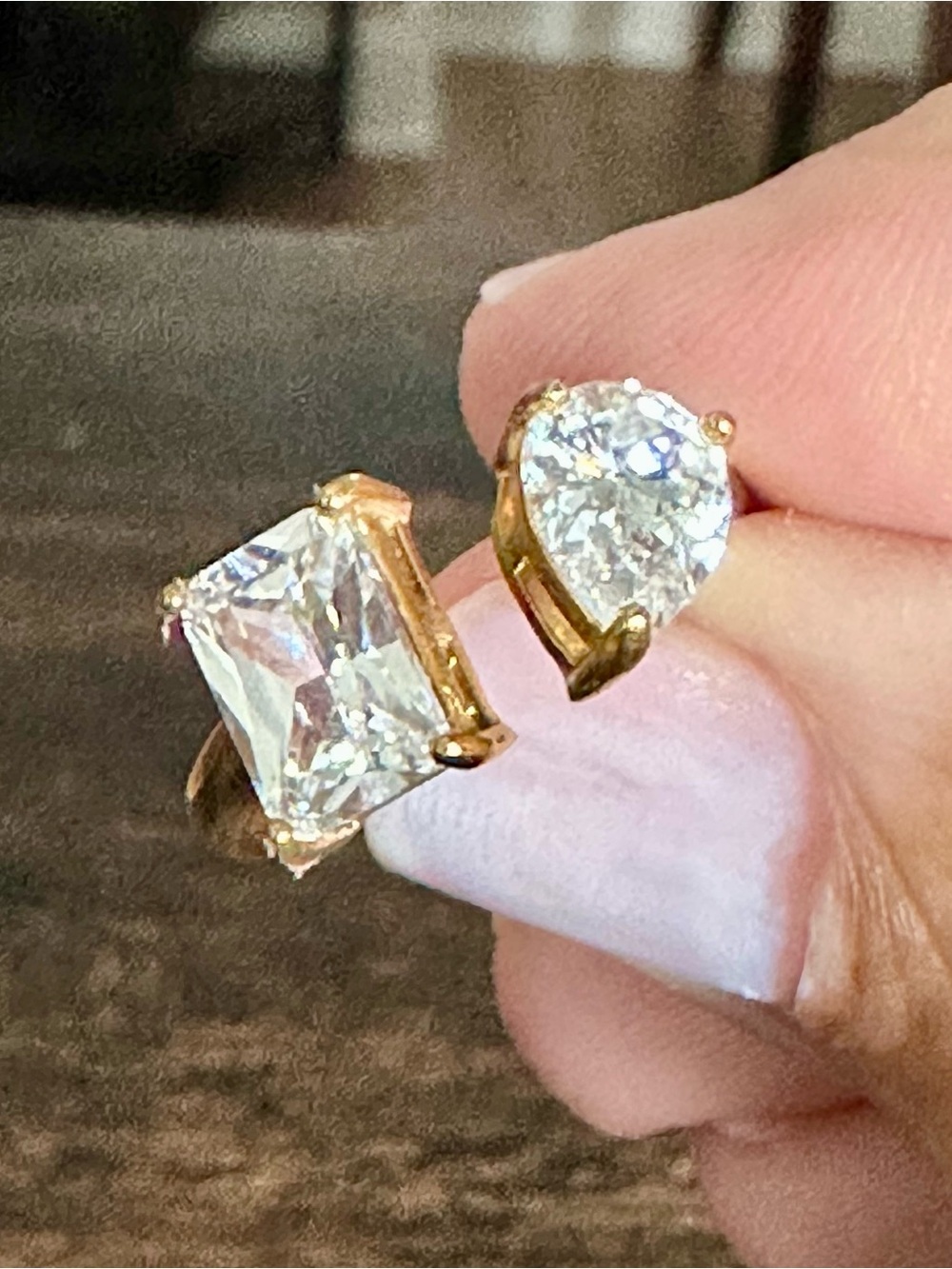18k Gold Tone Cubic Zirconia Double-Stone Ring